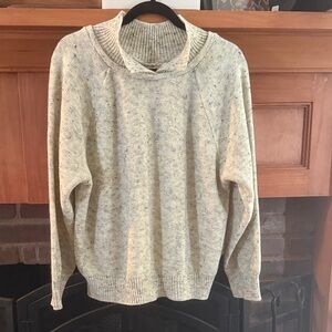 Vintage 80s 90s ALBEROY Collared Cream Gray Speckled Long Sleeve Knit Sweater